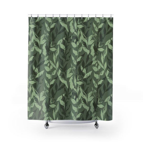 Sage Monochrome Leaves Shower Curtain