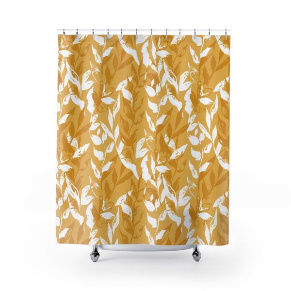 Yellow Monochrome Leaves Shower Curtain
