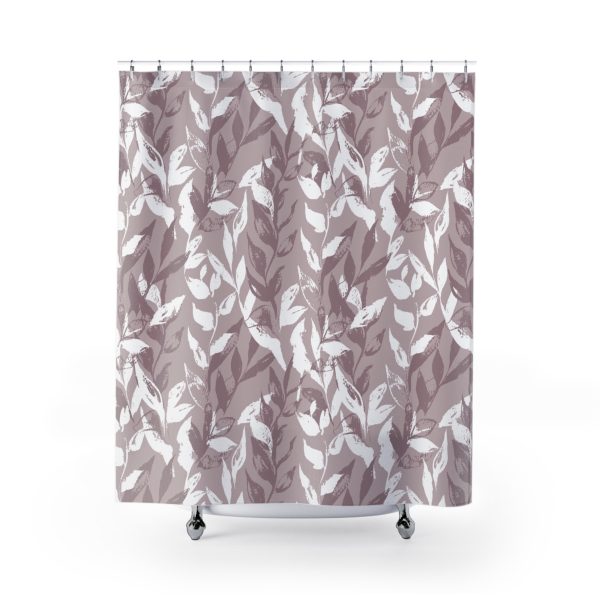 Burnished Lilac Monochrome Leaves Shower Curtain
