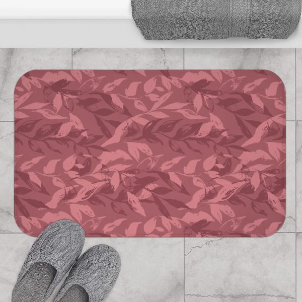 Conch Pink Monochrome Leaves Bath Mat