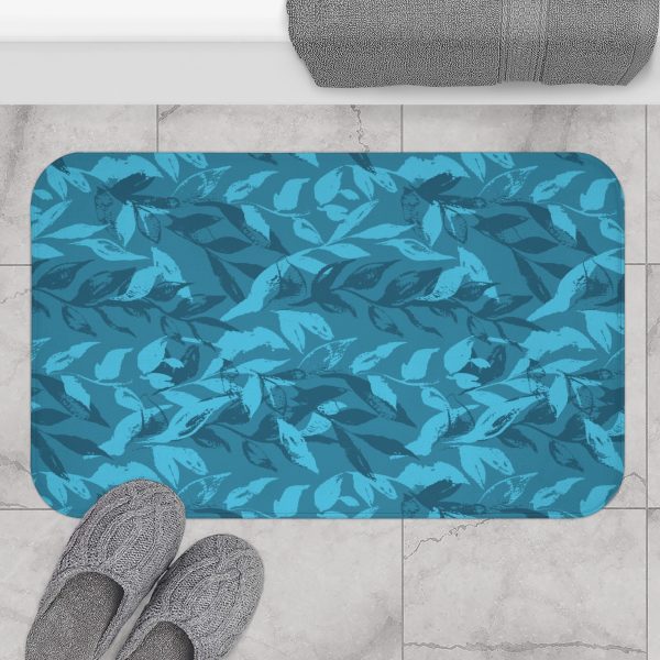 Horizon Blue Monochrome Leaves Bath Mat