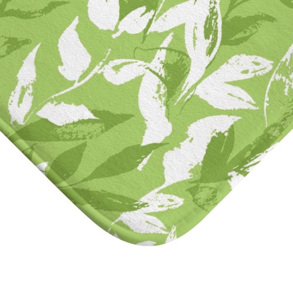 Lime Monochrome Leaves Bath Mat
