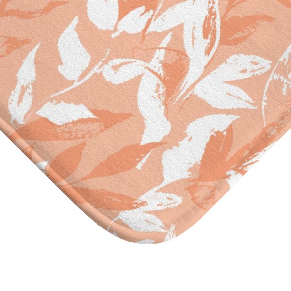 Peach Monochrome Leaves Bath Mat