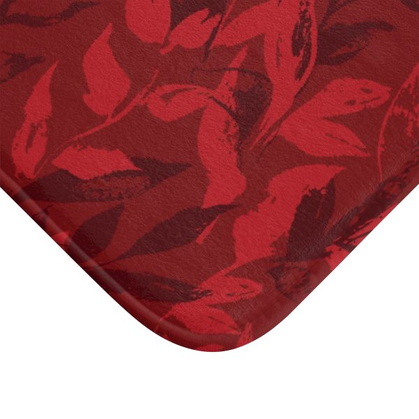 Red Monochrome Leaves Bath Mat