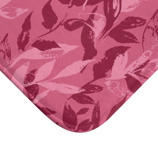 Rose Pink Monochrome Leaves Bath Mat