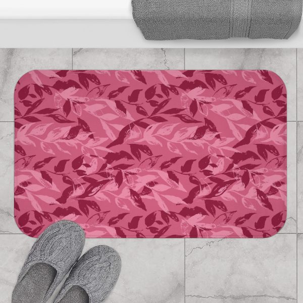 Rose Pink Monochrome Leaves Bath Mat