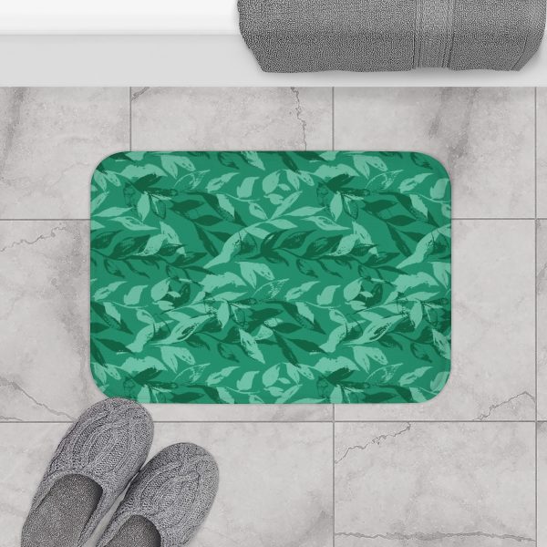 Mint Monochrome Leaves Bath Mat