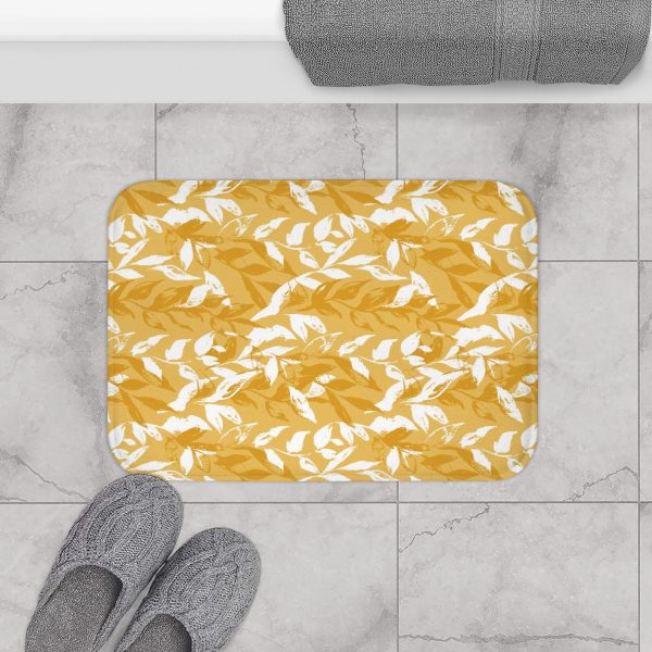 Yellow Monochrome Leaves Bath Mat