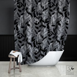 Ash Monochrome Leaves Shower Curtain