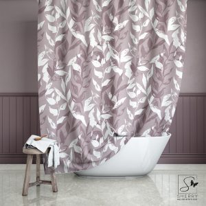 Burnished Lilac Monochrome Leaves Shower Curtain