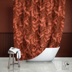 Burnt Sienna Monochrome Leaves Shower Curtain