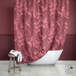 Conch Pink Monochrome Leaves Shower Curtain
