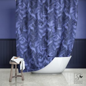 Periwinkle Monochrome Leaves Shower Curtain