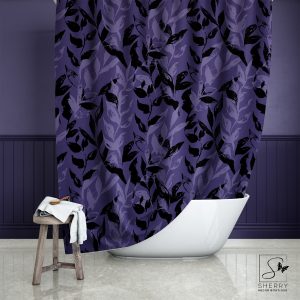 Dark Purple Monochrome Leaves Shower Curtain