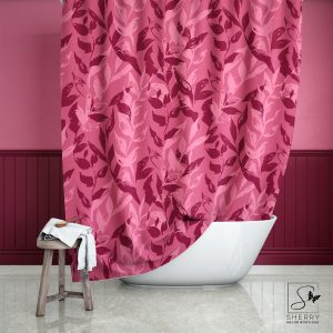 Rose Pink Monochrome Leaves Shower Curtain