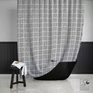 White & Black Lines Shower Curtain