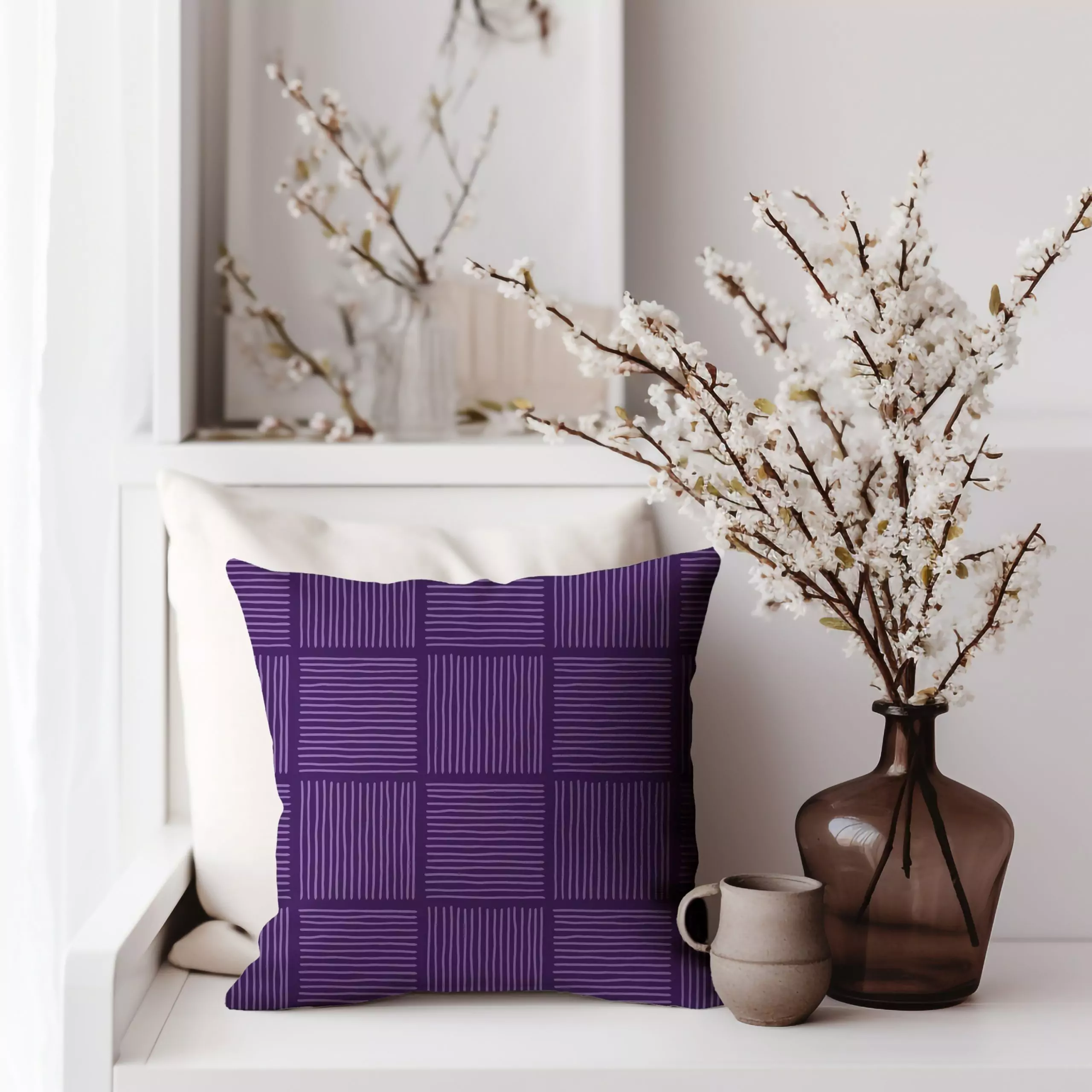 Purple Lines Faux Suede Pillow Cover