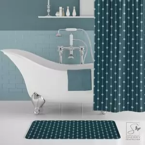 Teal Dot Stripes Bath Mat