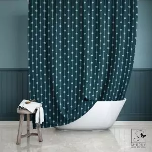 Teal Dot Stripes Shower Curtain