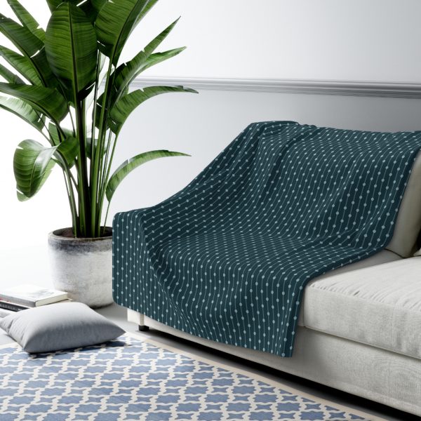 Teal Dot Stripes Sherpa Fleece Blanket