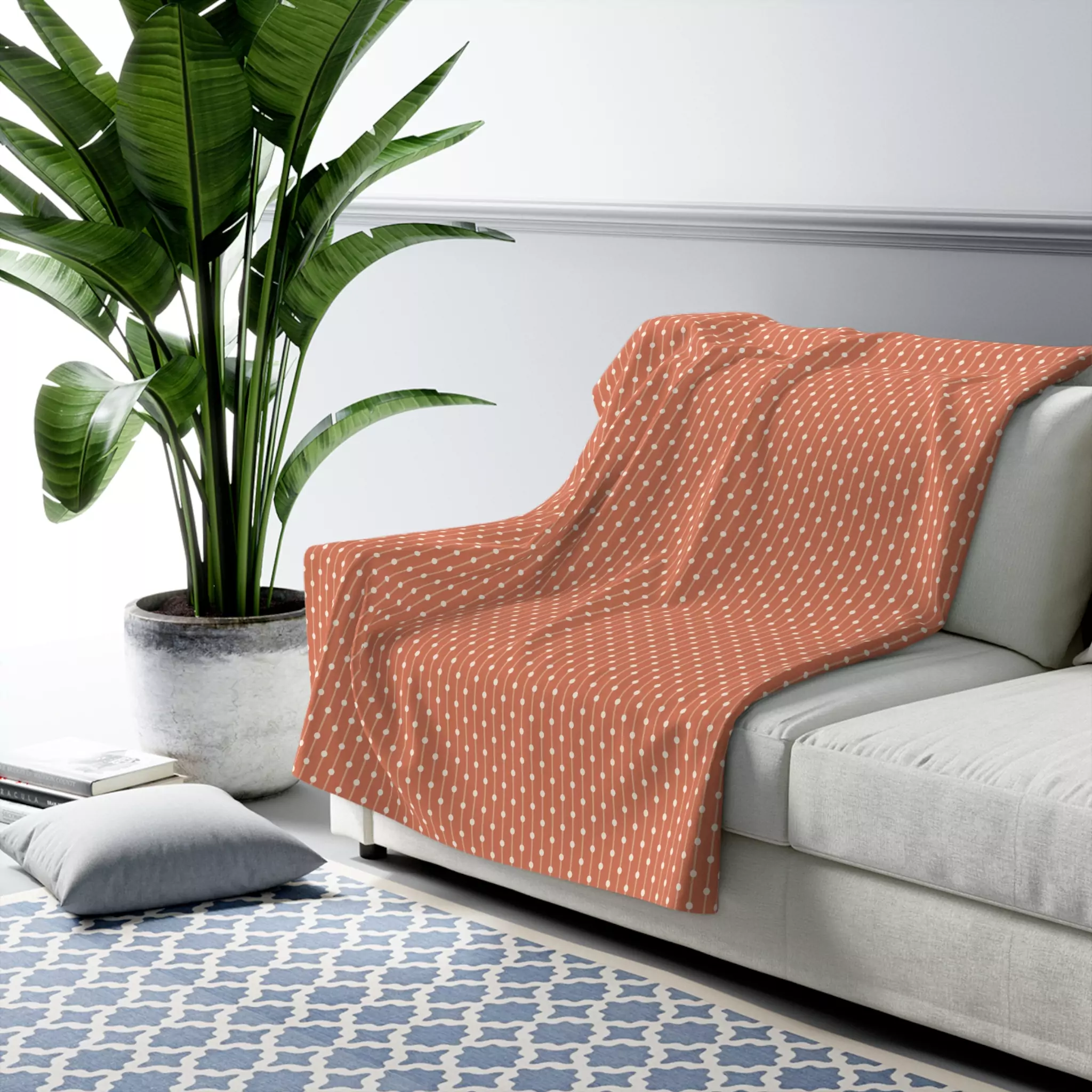 Salmon Dot Stripes Sherpa Fleece Blanket