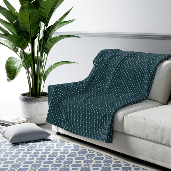 Teal Dot Stripes Sherpa Fleece Blanket