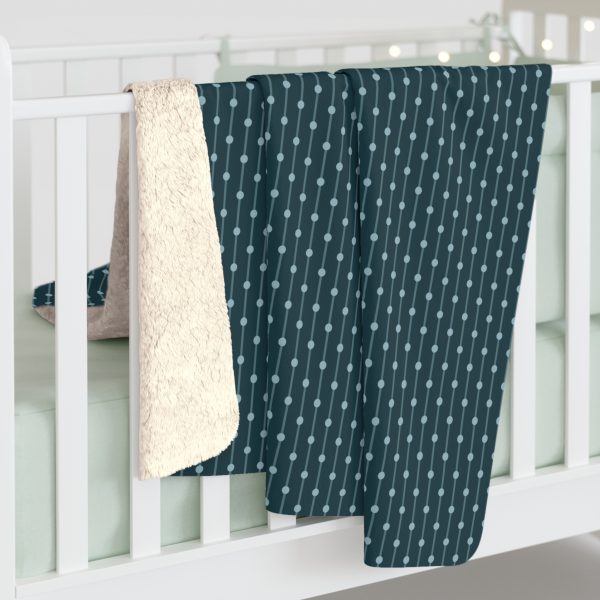 Teal Dot Stripes Sherpa Fleece Blanket