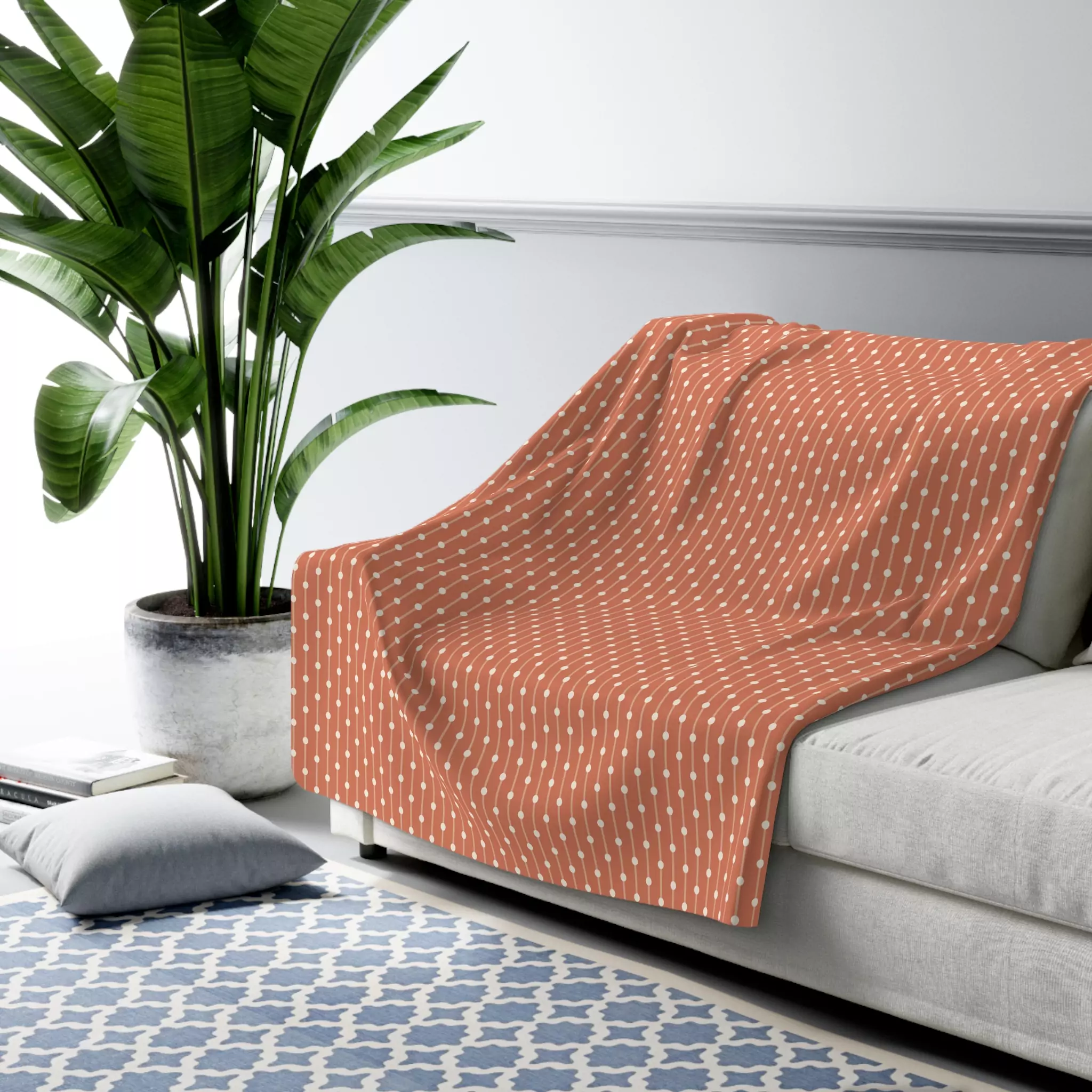 Salmon Dot Stripes Sherpa Fleece Blanket